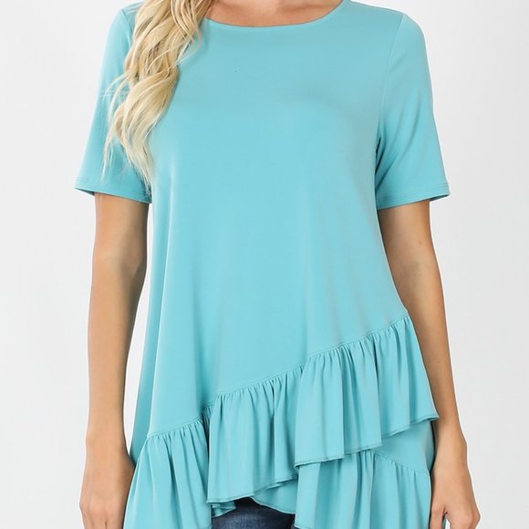 ❤ITY FRONT OVERLAP RUFFLE BOTTOM TOP - ASH MINT❤ - Picture 1 of 3